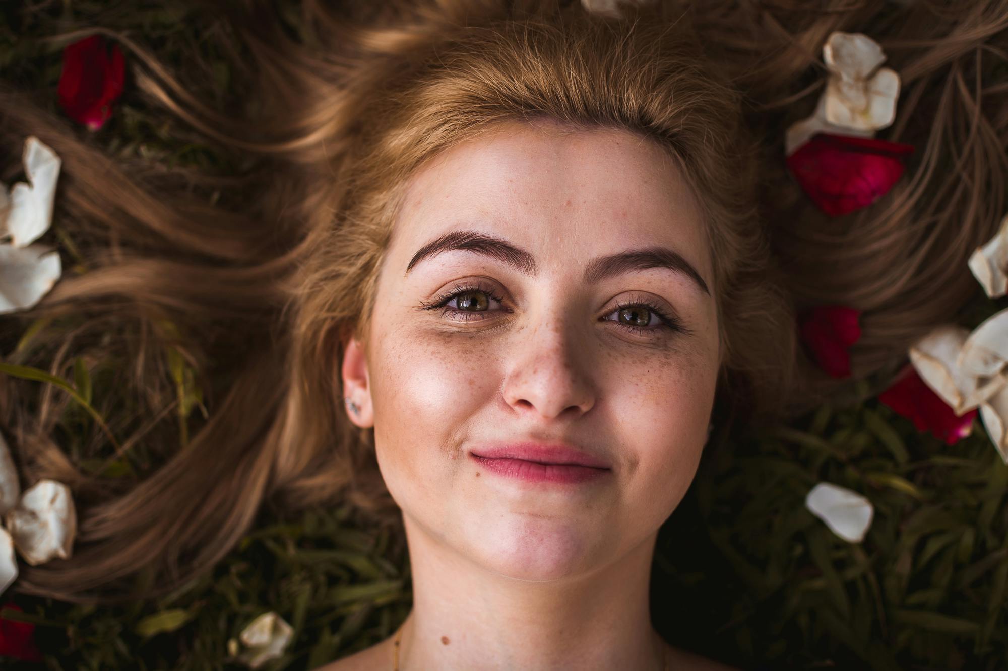 Woman with long hair smiling