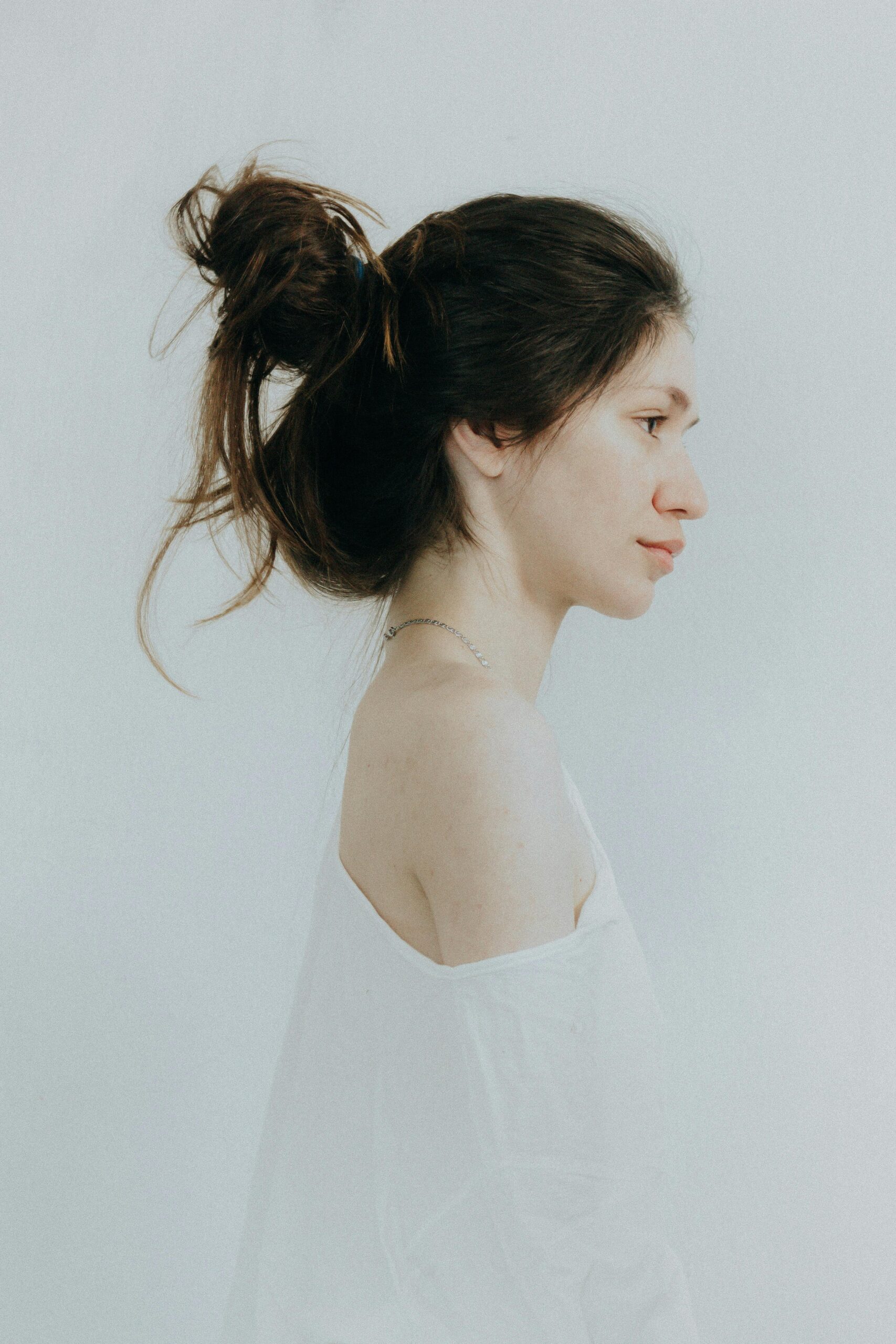 Woman with messy bun