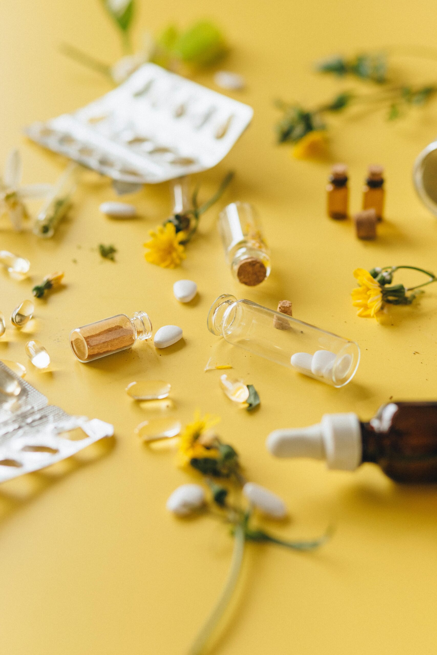 herbs and supplements on a table