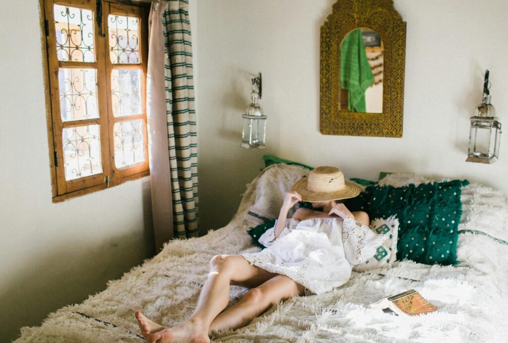 Woman Laying on a Bed Sleeping