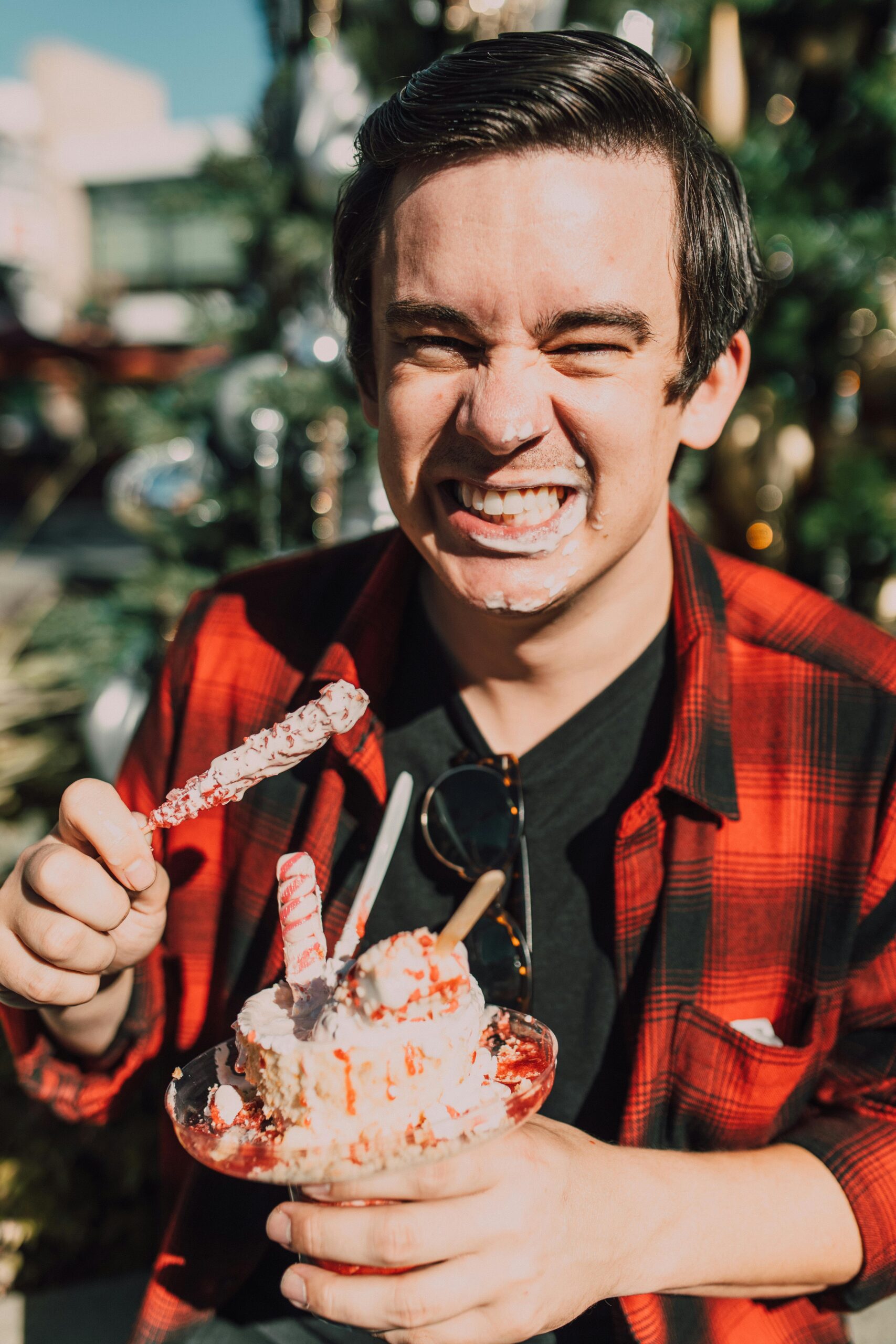 Man enjoying ice cream for dinner