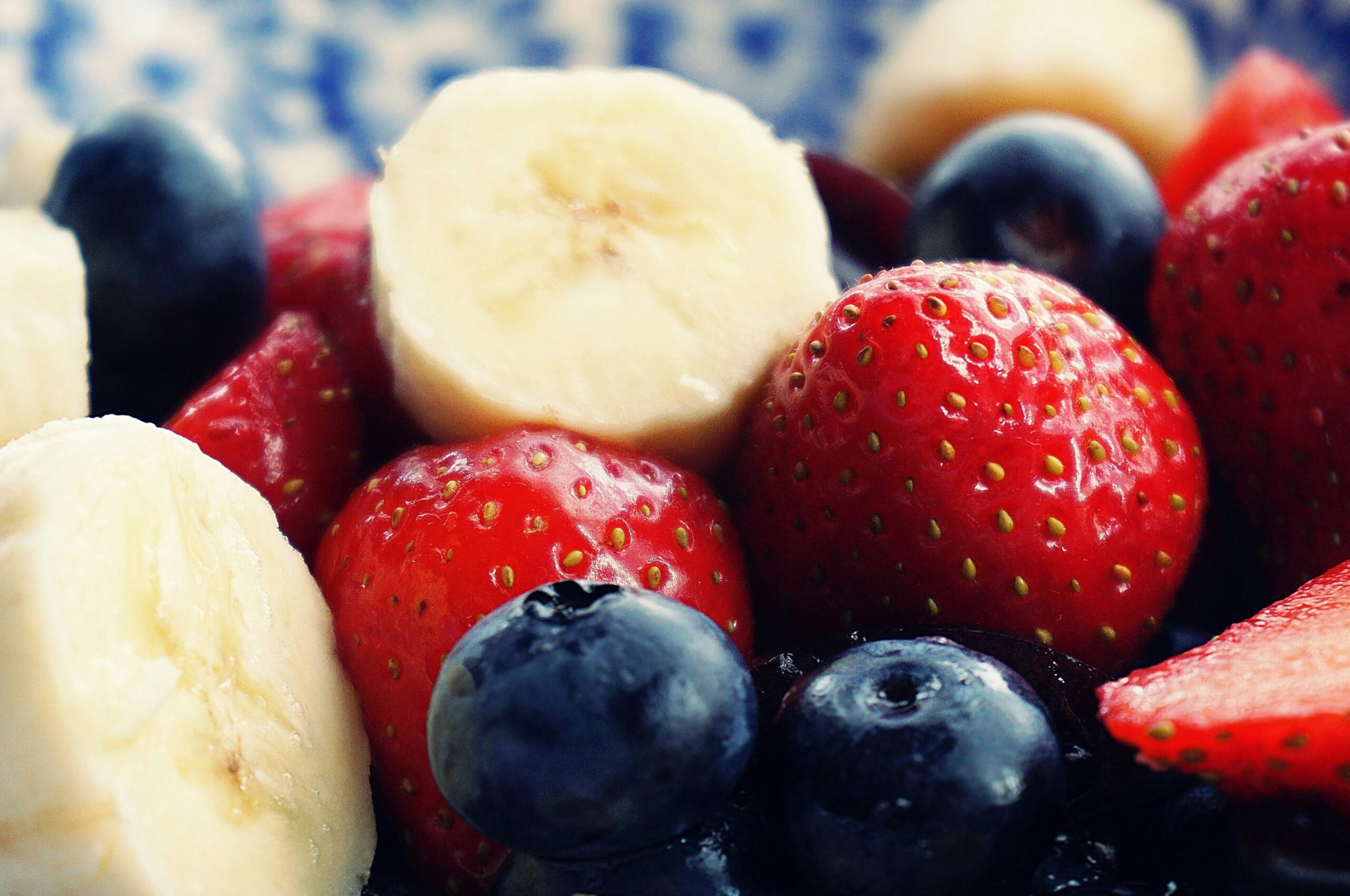 strawberries, blueberries and banana