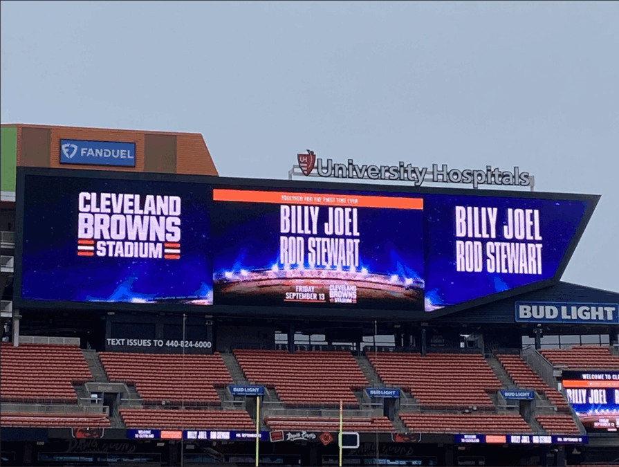 Cleveland Browns Stadium at dusk before the Billy Joel and Rod Stewart concert